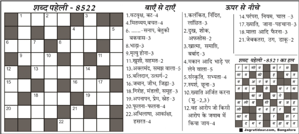 शब्द पहेली : 13 जून, 2025
