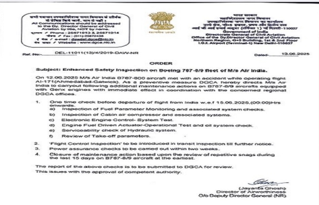 डीजीसीए की ओर से जारी लेटर का चित्र