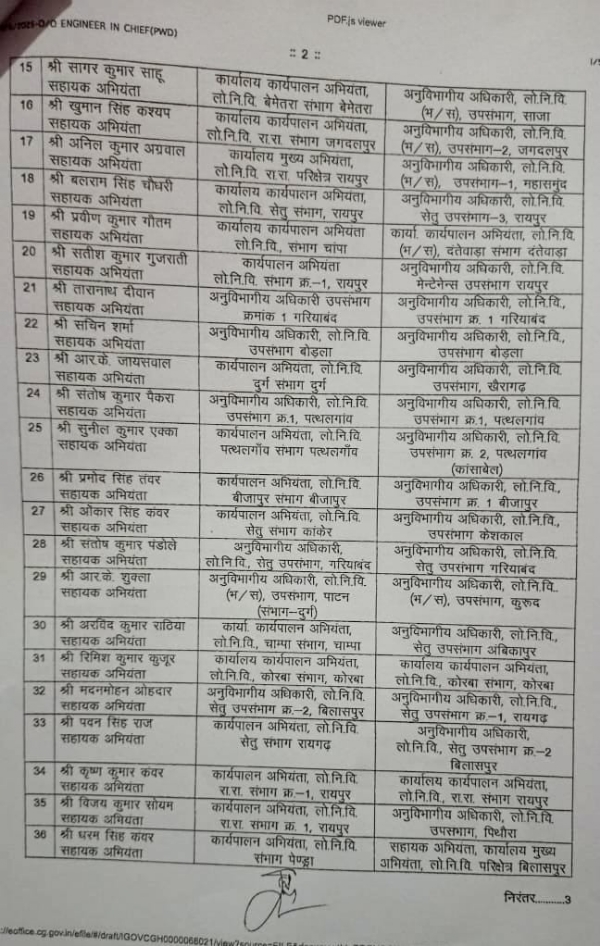लोक निर्माण विभाग में हुए तबादले का तबादले का आदेश 2