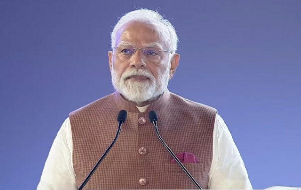 प्रधानमंत्री नरेन्द्र मोदी सोमवार को भारत मंडपम में कार्यक्रम को संबोधित करते हुए