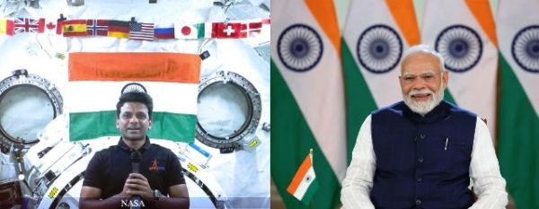 PM-modi-interacted-Shubhanshu Shukla-International Space Station प्रधानमंत्री नरेन्द्र मोदी वीडियो कॉन्फ्रेंसिंग के जरिए शुभांशु शुक्ला से बातचीत करते हुए