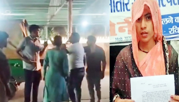 गुरुग्राम में हीरो होंडा चौक पर परिवार के सदस्यों के साथ बदसलूकी करती प्राइवेट बस का स्टाफ व शिकायत की कॉपी के साथ पीडि़त महिला।