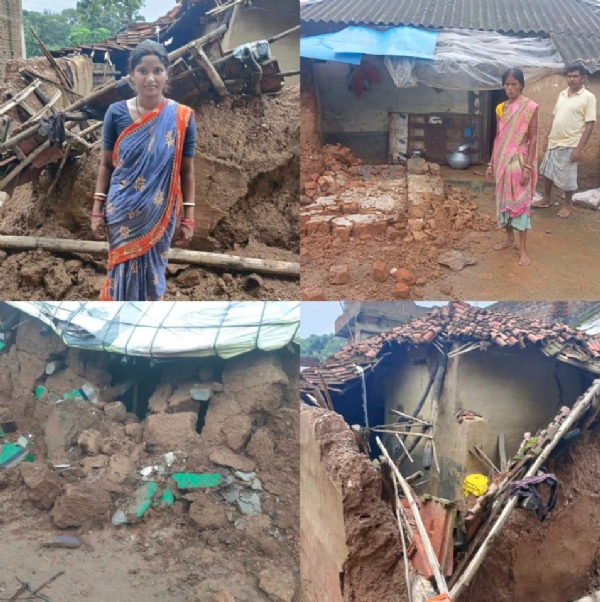 ग्रामीणों के ढहे मकान