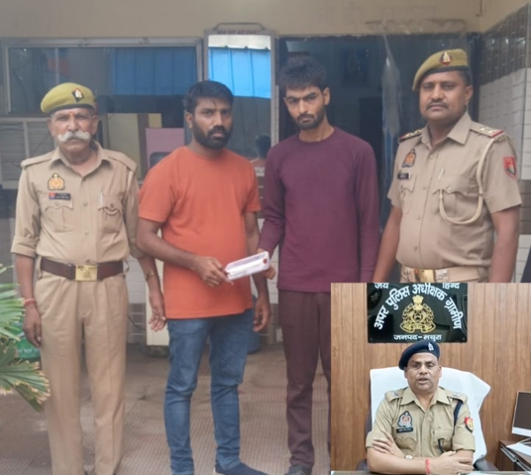 नमामी गंगे जल परियोजना की पाइप चोरी में लिप्त दो शातिर चोरों के बारे में जानकारी देते हुए एसपी देहात सुरेश चन्द्र रावत