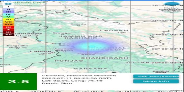 हिमाचल प्रदेश के चम्बा में लगे भूकम्प के झटके