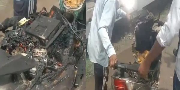 मथुरा : फ्लाईओवर पर चलती ई-स्कूटी बनी आग का गोला, मची अफरा-तफरी