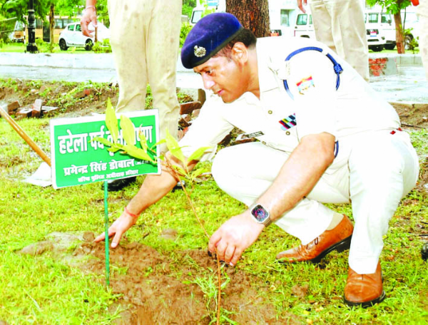 पौधारोपण करते हुए