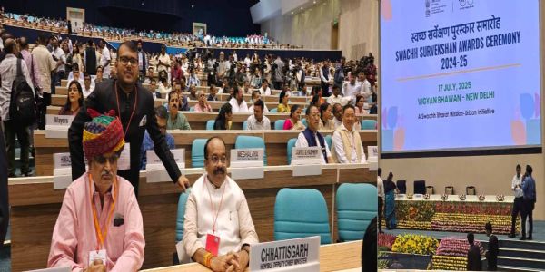 छत्तीसगढ़ के उप मुख्यमंत्री अरुण साव पहुंचे स्वच्छ सर्वेक्षण पुरस्कार समारोह में