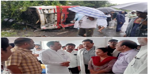 राजगढ़ः तेज रफ्तार ट्रक की टक्कर से यात्री बस पलटी, एक की मौत, 17 घायल