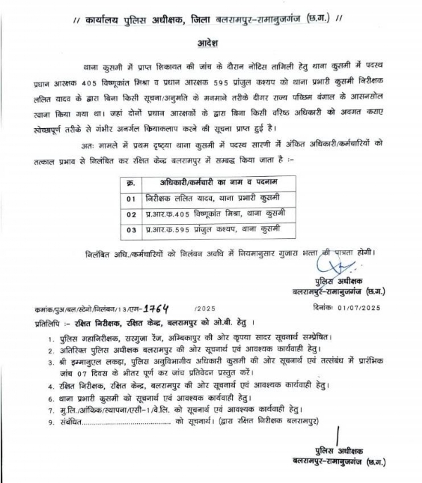 जारी आदेश