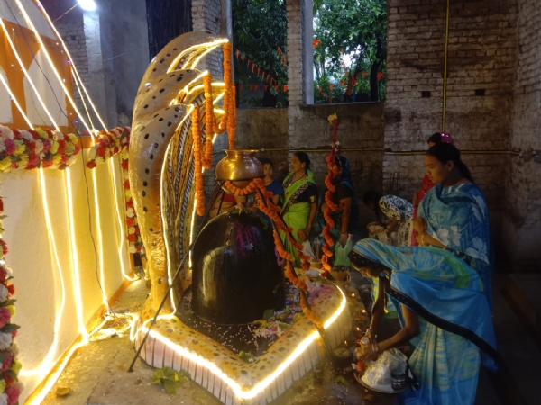 नागदेव मंदिर में पूजन करते हुए श्रध्दालु।