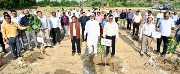 शारदा सहायक पोषक नहर तट पर पौधा लगाने के बाद जलशक्ति मंत्री स्वतंत्रदेव सिंह