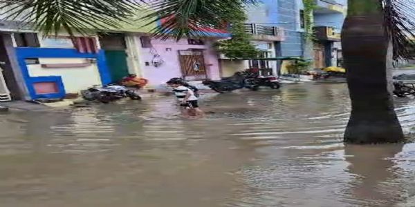 हरदा : भारी बारिश के चलते हरदा की सांई आर्या कालोनी में भरा पानी