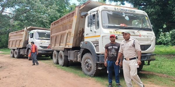 सूरजपुर : अवैध खनिज परिवहन पर दाे हाईवा वाहन जब्त