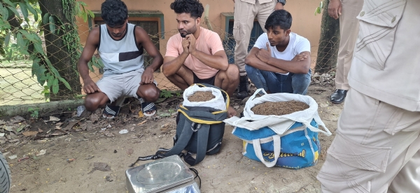 गुवाहाटी में गांजा के साथ गिरफ्तार तीन आरोपितों की तस्वीर।