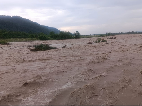 देहरादून में सौंग नदी  उफान पर।