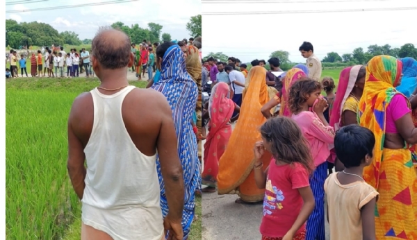 घनश्यामपुर: शव की खबर सुनकर ग्रामीणों की भीड़।