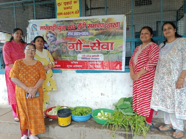 गायाे को भोजन कराती संस्‍था की सदस्‍य