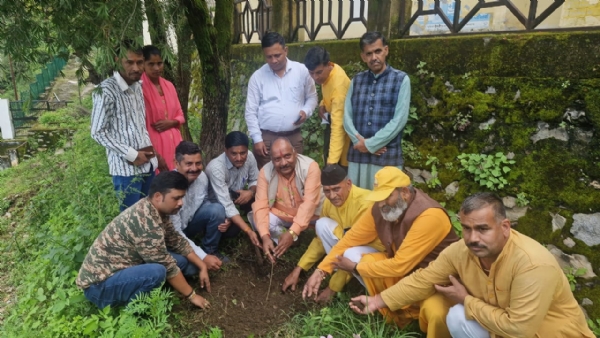 पोखड़ा में पौधारोपण करते विधायक व अन्य