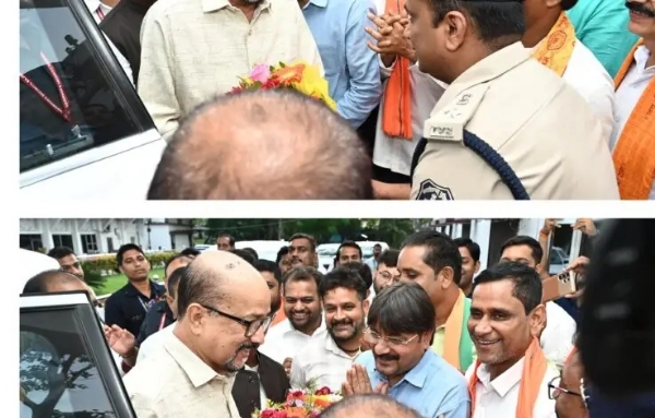 राज्यपाल रमन डेका का स्वागत करते हुए