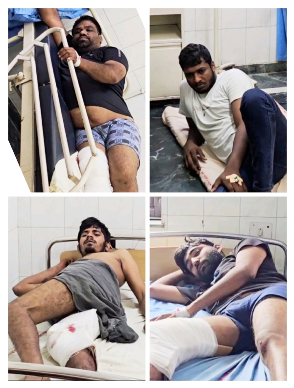 पुलिस मुठभेड़ में गोली लगने से घायल होने के बाद अस्पताल में उपचाराधीन शौकीन हत्यांकाड पर राहुल फाजिलपुरिया पर फायरिंग के आरोपी बदमाश।