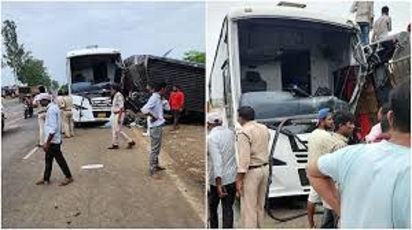 आष्टा के पास अरनिया गाजी जोड़ पर हुई बसों में टक्कर