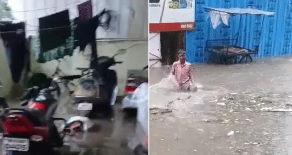 इंदौर में तेज बारिश के बाद कई घरों में अंदर तक भरा पानी, सड़के हुईं जलमग्‍न