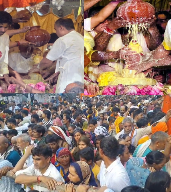 गोस्वामी श्रीराधाजी का महाभिषेक करते हुए