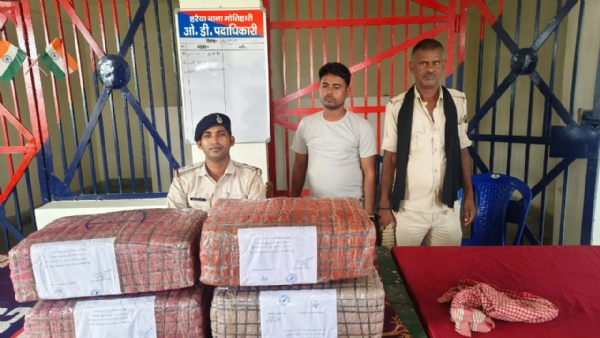 बरामद गांजा और पुलिस गिरफ्त में तस्कर