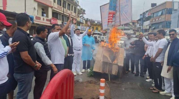 पुतला फुंकते भाजपा कार्यकर्ता