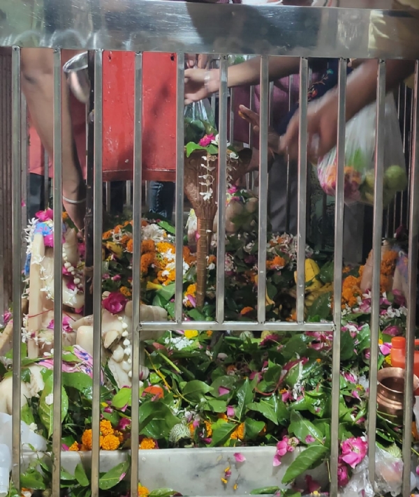 श्रावण मास के चतुर्थ व अंतिम सोमवार पर चौरासी घंटा मंदिर में जलाभिषेक करते श्रद्धालु।