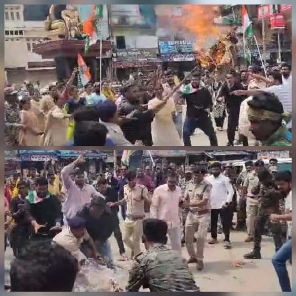 कांग्रेस ने स्वास्थ्य मंत्री किया पुतला दहन