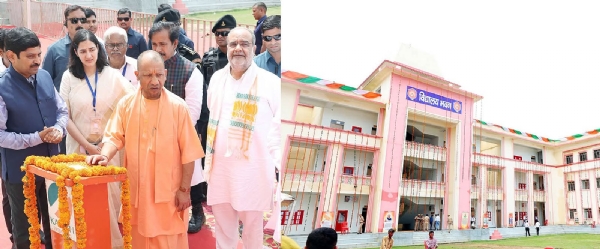 मुरादाबाद के बिलारी स्थित ग्राम पीपली में अटल आवासीय विद्यालय का लोकार्पण करते मुख्यमंत्री योगी आदित्यनाथ ।
