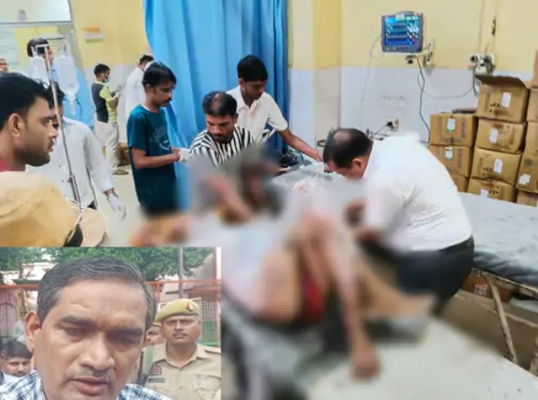 इलाज करता डाक्टर अैार इंसेट में डीएम जानकारी देते हुए