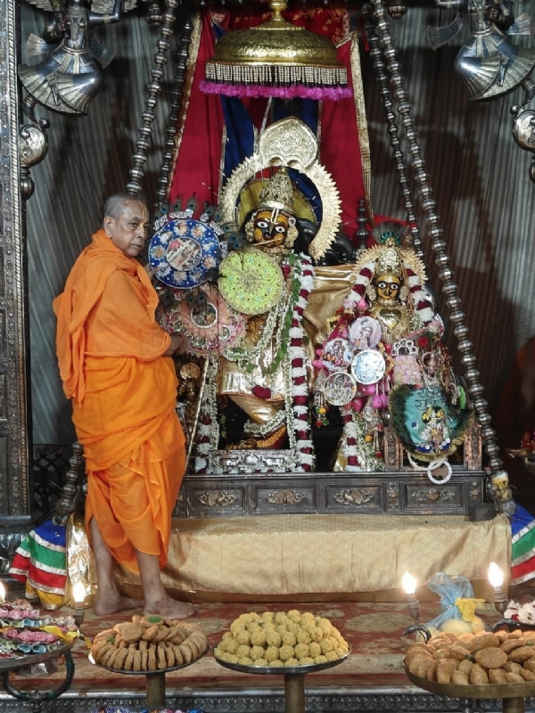 ठाकुर जी का पंचामृत अभिषेक के बाद विविध रंगों एवं कलात्मक राखियां की अर्पित