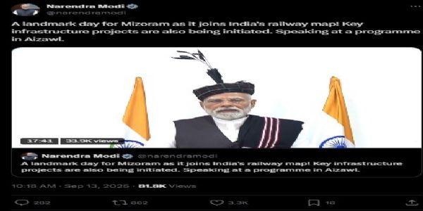 प्रधानमंत्री मोदी ने मिजोरम को पहली बार भारतीय रेल नेटवर्क से जोड़ने वाली बैराबी-सैरांग रेल लाइन का उद्घाटन किया