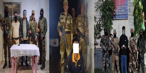 मणिपुर के अलग-अलग जिलों से गिरफ्तार तीन उग्रवादियों की तस्वीर