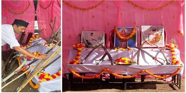 आरएसएस ने रांची के वीर सावरकर नगर में किया पथ संचलन और शस्त्र पूजन