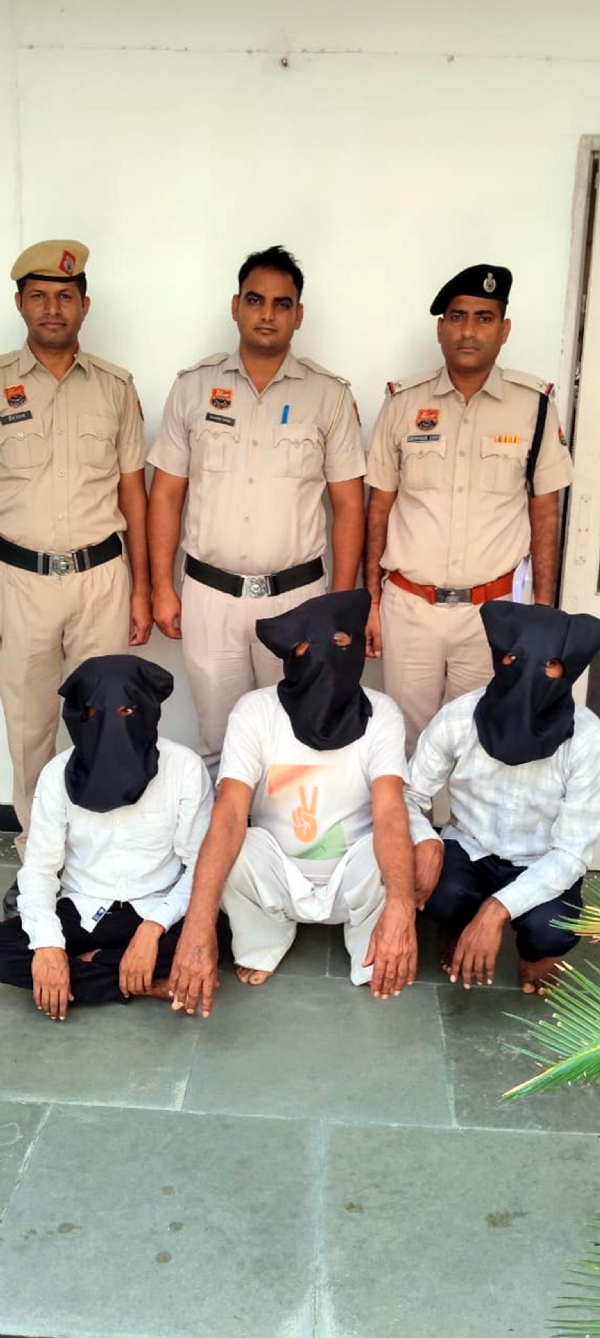 फतेहाबाद। ब्लैकमेलिंग मामले में गिरफ्तार तीनों युवक।