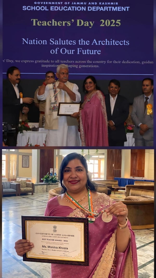 Monika Khosla honoured with State Best Teacher Award 2025