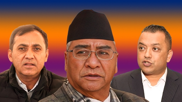 नेपाली कांग्रेस अध्यक्ष शेरबहादुर देउवा और महामंत्री गगन थापा,विश्व प्रकाश नेपाली कांग्रेस अध्यक्ष शेरबहादुर देउवा और महामंत्री गगन थापा,विश्व प्रकाश