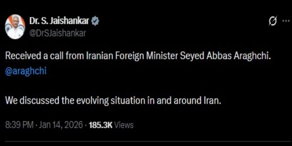 विदेश मंत्री जयशंकर की ईरानी समकक्ष से बातचीत