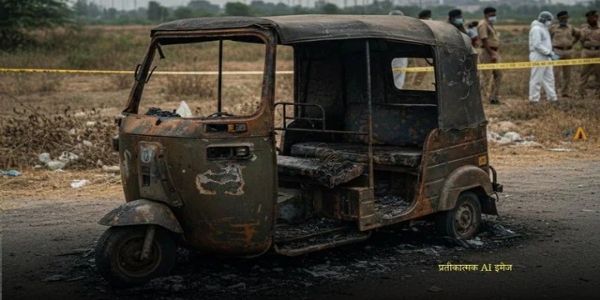 ऑटो रिक्शा में मिला जला हुआ शव, हत्या की आशंका