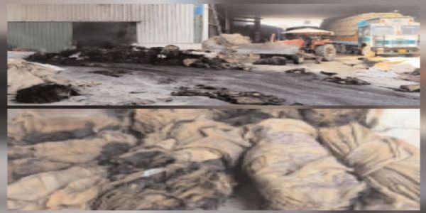 राइस मिल में लगी आग, लाखों का बारदाना व फोर्टिफाइड चावल जलकर हुआ खाक