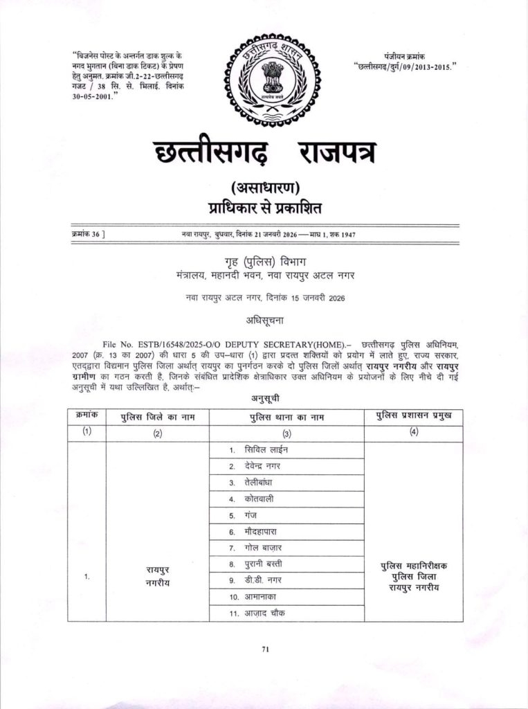 पुलिस कमिश्नरी प्रणाली लागू करने संबंधी अधिसूचना
