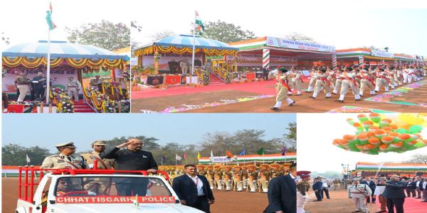 रायपुर : राज्यपाल  डेका ने रायपुर में राष्ट्रीय ध्वज फहरा कर ली परेड की सलामी