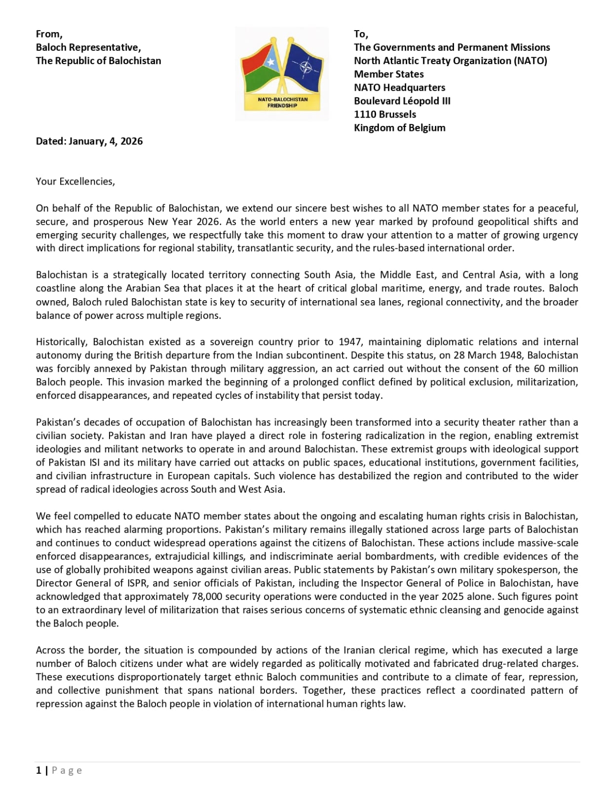 Baloch leader writes letter to Nato Countries