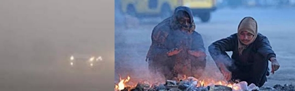 ठंड में अलाव का सहारा लेते लाेग