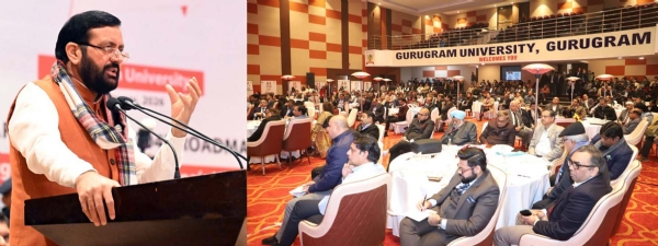 गुरुग्राम यूनिवर्सिटी ऑडिटोरियम में हरियाणा विजन-2047 के मद्देनजर आयोजित बजट पूर्व कार्यशाला में बोलते मुख्यमंत्री नायब सिंह सैनी।