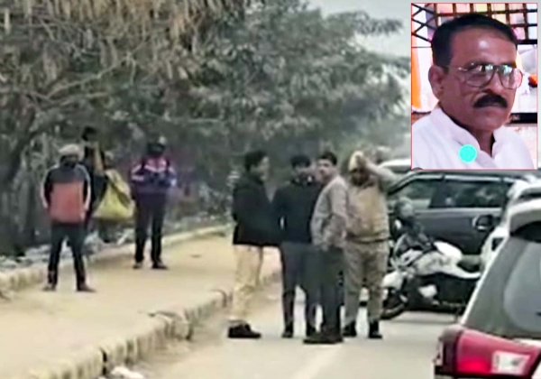 सेक्टर-10 क्षेत्र में ठेकेदार का शव मिलने के दौरान मौके पर मौजूद पुलिस व इनसेट में ठेकेदार संजय शर्मा।